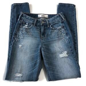 Hollister Womens Jeans Size 0 Mid Rise Skinny Distressed Blue Denim Light Wash